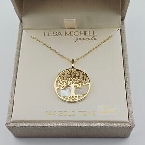 Lesa Michele 14K Gold Tone Chain Tree Of Life Pendant Necklace New In Gift Box